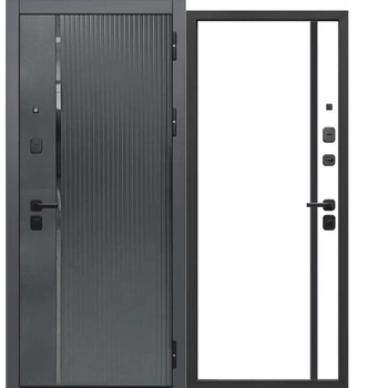 Входная дверь Е-трейд 10 см 2 МДФ Карбон Букле графит Эмалит Белый