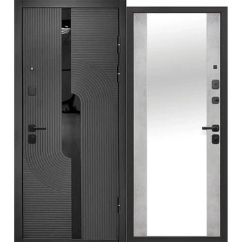 Входная дверь Е-трейд 10 см 2 МДФ Букле Графит Зеркало Бетон Снежный