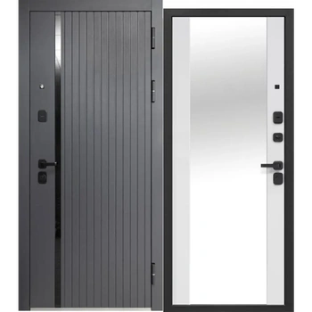 Входная дверь Е-трейд 9 см Букле графит Зеркало Эмалит белый