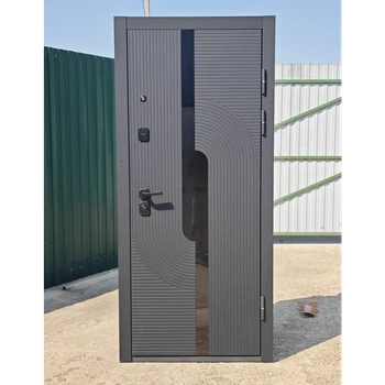 Входная дверь Е-трейд 10 см 2 МДФ Букле Графит Зеркало Бетон Снежный