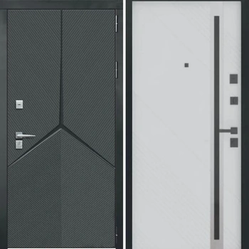 Входная дверь Kova Мерса Веритас силк сноу черное стекло + нержавеющая сталь